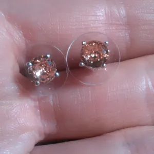 Simulated Champagne Diamond Stainless Steel Solitaire Stud Earrings thumbnail 2