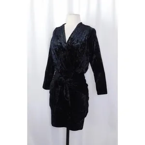 MISA Los Angeles Ophelie Black Crushed Velvet Tie Front Mini Dress Stretch Small thumbnail 5