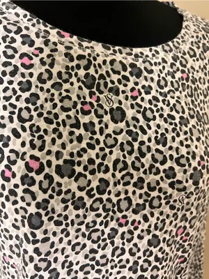 Victorias Secret Long Sleeve Leopard Print Pajama - White with Pink Accents thumbnail 2