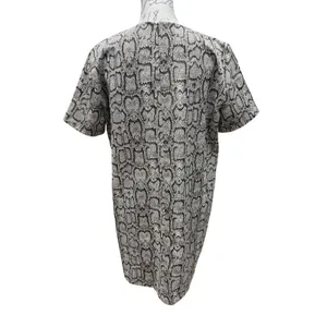 Zara Woman Grey Snakeskin Animal Print Short Sleeve Shift Mini‎ Dress Large thumbnail 4