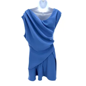 Elliatt Blue Cassini Ruched Wrap Dress M Wedding Guest Party Asymmetric Knit thumbnail 6