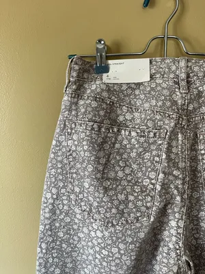 4 Long - American Eagle Outfitters Dusty Brown Floral Straight-Leg Jeans thumbnail 4