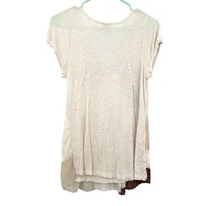 One September‎ Size Small Shirt White Geometric Flowy Pleated Short Sleeve thumbnail 2