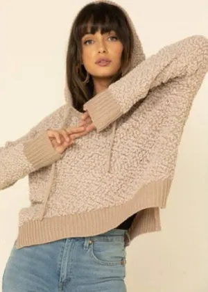 Boutique POL Beige Chenille Boucle‎ Pullover Hoodie Sweatshirt S thumbnail 1