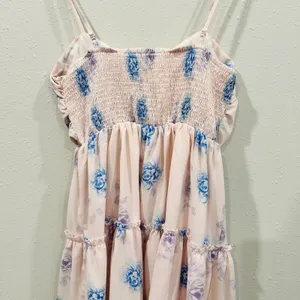 Floral Tie Front Tiered Ruffle Mini Dress Pink/Blue Rose Smocked Back Summer - L thumbnail 6