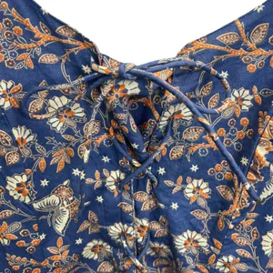 House of Harlow 1960 Peplum Top Women‎ S Blue Floral Lace-Up Boho Puff Sleeve thumbnail 9