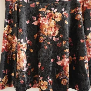 90s Grunge Say Anything‎ Floral Crushed Velvet Skater Mini Skirt XL Black Orange thumbnail 2