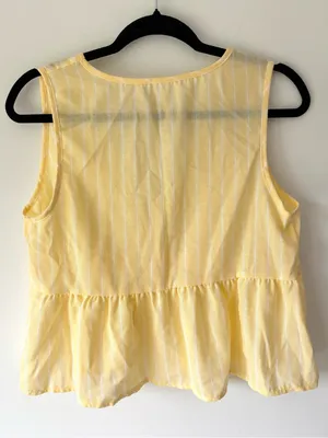 Butter Yellow 2 Piece Set White Stripes Flowy Pant Cropped Tank Top Travel Beach thumbnail 3