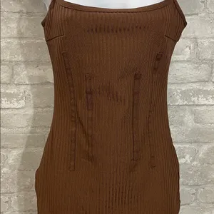 Missguided Rich Brown Ribbed Bodycon Midi Dress thumbnail 2