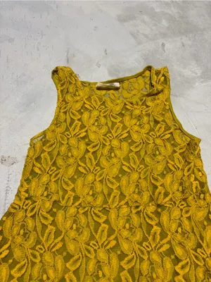 Free people miles of lace Yellow Lace Floral A-Line mini Dress small thumbnail 3