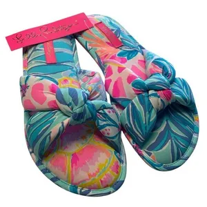 Lilly Pulitzer S/M Pool Slipper Slides Aqua Pink Rainforest Retreat Resortwear‎ thumbnail 4