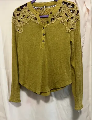 Free People Mustard Lace Accent Blouse thumbnail 1