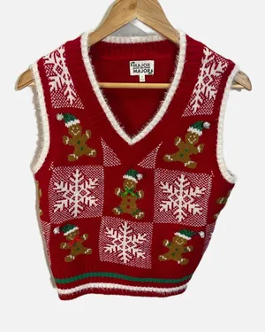 Major Major Sweater Vest Womens S Red Gingerbread Snowflake Ugly Christmas Party thumbnail 1