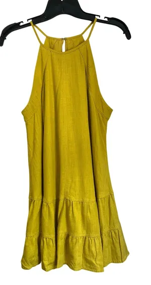 Altar'd State Yellow Mustard Linen Blend High Neck‎ Swing Dress Sz Small thumbnail 1
