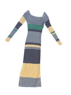 Peppermayo Striped Ribbed Maxi Dress in Blue, Yellow & Green thumbnail 1