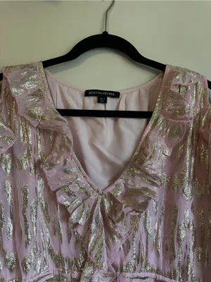 Boston Proper Ruffled Maxi Dress With Lurex Fabric Pink Womens Small thumbnail 4