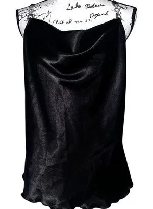 Nicole Miller New‎ York Black Satin Cowl Neck Cami Rhinestone Chain Straps M NEW thumbnail 1