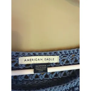 American Eagle‎ Blue Crochet Knit Striped Sweater Boho Scalloped Bell Sleeve XS thumbnail 2