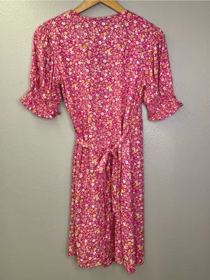 NWT ASOS Pieces Wrap Ditsy Floral Pink Mini Dress Feminine Flowy Girly thumbnail 7