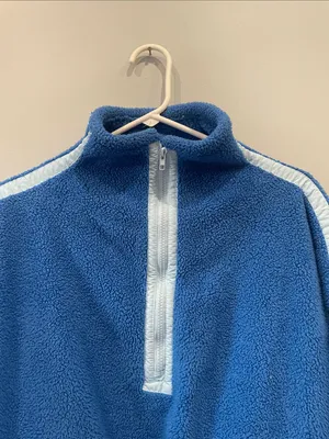 Blue fleece Half-Zip Pullover with light blue Trim vintage looks thumbnail 2