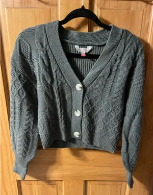 No Boundaries Cropped Cable Knit Cardigan Sweater thumbnail 1