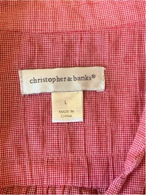 Christopher and Banks Top Large Red White Gingham Red Embroidered Flowers thumbnail 2