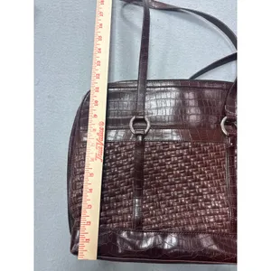 Coldwater Creek Laptop Tote Bag‎ Faux Croc Leather Woven Brown Shoulder Bag Work thumbnail 13