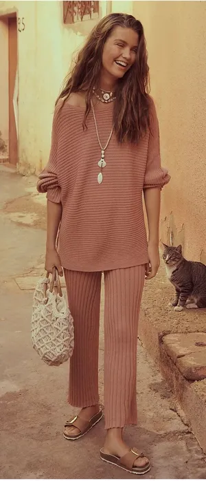 Free People Beach Imogene Oversized Knit Tunic‎ Sweater Top Size Medium Salmon thumbnail 1