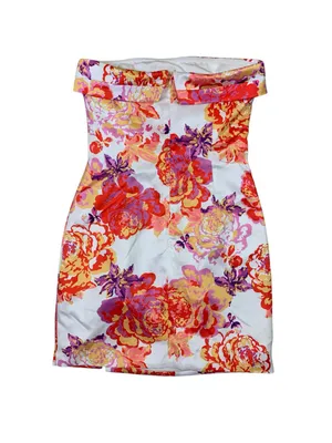 RNWY Jade Acadia Floral Strapless Midi Dress XS Pink Orange Y2K Party Cocktail thumbnail 4