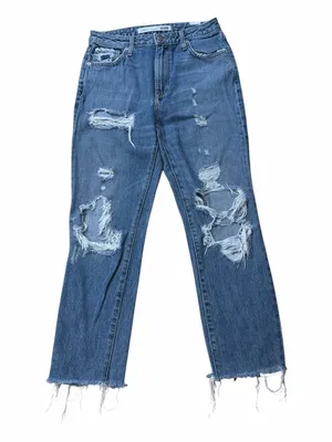 Lovers + Friends Distressed Straight Leg Raw Hem Jeans Medium Wash thumbnail 1