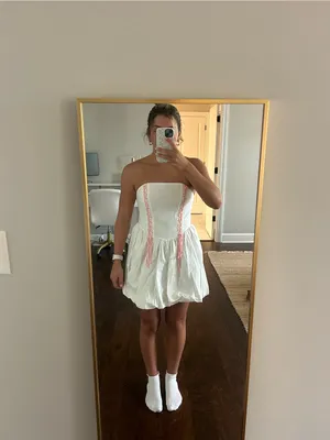 Ashley By 26 International White Strapless Romper with Pink Ribbon Tag thumbnail 2