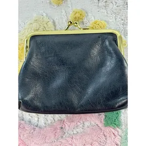 Vintage Buxton Leather Coin Purse &‎ Tooled Floral Kiss Lock Pouch Set Black thumbnail 7