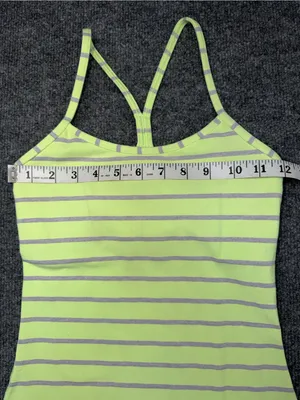 Lululemon Athletica Power Y Tank in a neon yellow and grey striped thumbnail 5