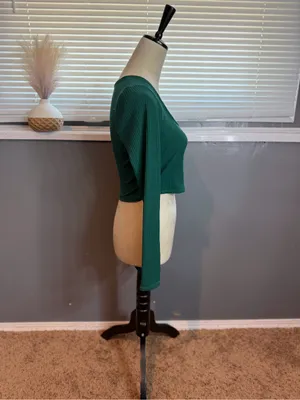 Bar III Forest Green Ribbed Long-Sleeve Scoop Crop Top thumbnail 3