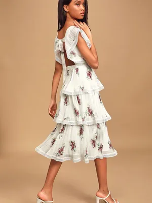 Lulus Thriving Romance White Floral Print Tiered Midi Dress $92 XS Coquette Chic thumbnail 9