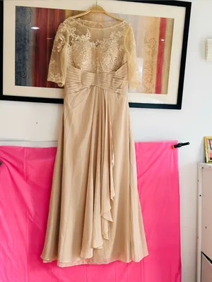 Elegant Lace Bodice Chiffon Evening Dress - Beige thumbnail 3