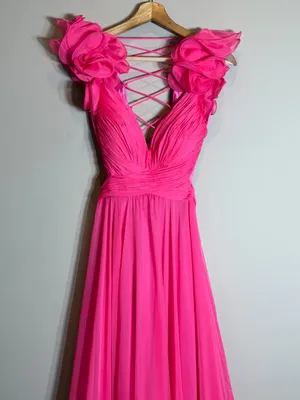 Mac Duggal Ruffle Tiered Cut-Out Chiffon Gown Womens 4 Hot Pink Formal 67911 NWT thumbnail 8
