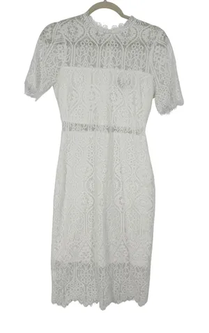 Lulus White Lace Mock Neck Short Sleeve Sheath Dress Size S Bridal Formal‎ thumbnail 1