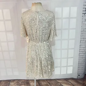 Altar’d’ State NWT Gold Mesh Sequin V-Neck Lined Bridesmaid Mini Dress Medium thumbnail 7