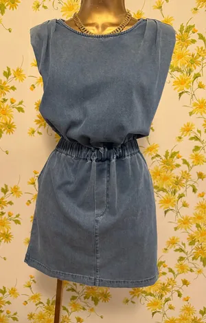 Naked Zebra Shoulder pads denim mini Dress size M thumbnail 1