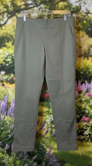 NWT Blue Earth Womens Stretch Ankle Pants Olive Green Pintuck Seam Side Zip Sz 8 thumbnail 1