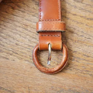 Vintage Tan Brown Braided Woven Genuine Leather Belt Round Buckle Size 30 thumbnail 5