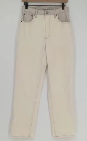 Abercrombie & Fitch Women's 90s Straight Ultra High Rise Cream Faux Leather Jean thumbnail 1