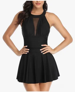 New! One Piece Swimdress Tummy Control‎ V-Neck Mesh Ruched Bathing Suit Sz XL thumbnail 1