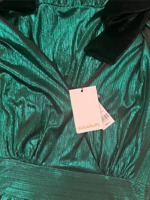 Sugarlips Liquid Satin Emerald Green Metallic Maxi Dress thumbnail 8