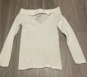Free People Off-Shoulder Ribbed White Blouse thumbnail 1