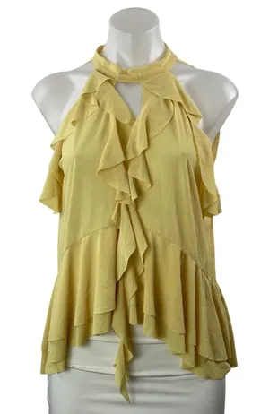 Zara Women's Butter Yellow Halter Ruffle Sleeveless Tiered Peplum Blouse Top M thumbnail 1
