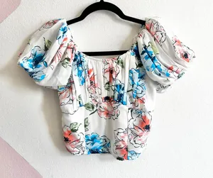Abercrombie & Fitch‎ White Puff Sleeve Top Milkmaid Boho Renaissance XS thumbnail 1