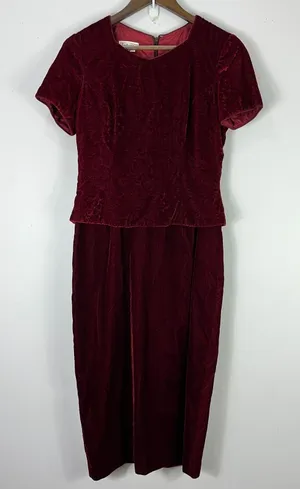 Talbots Midi Dress Womens‎ 6 Red Velvet Short Sleeve Romantic Modest Vintage thumbnail 1