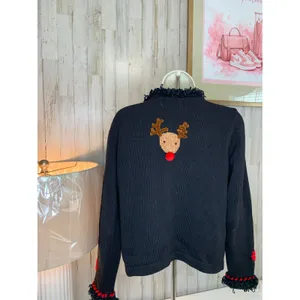 Jack B. Quick Cardigan Sweater Womens Petite Small Black Reindeer Christmas thumbnail 3